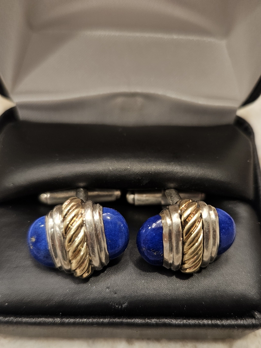 Vintage David Yurman Lapiz Lazuli Cufflinks In Sterling And 18k Yellow Gold